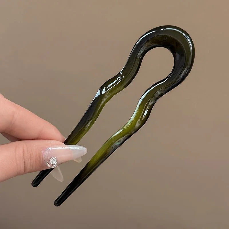 U-Shaped Hair Fork Fashion Tortoiseshell Acetate Acrylic Hairpin Geometric Headwear Hair Sticks Women Girls Hair Accessories