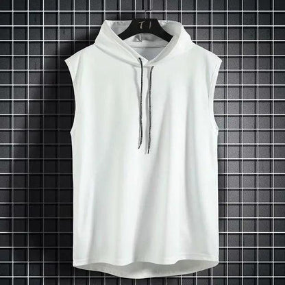 New Summer Men's Muscle Hoodie Vest Sleeveless Bodybuilding Gym Workout Fitness Shirt Summer Men's Running Vest Compression Tights Gym Tank Tops Quick Dry Sleeveless Sports Shirt Men Fitness Tanks
